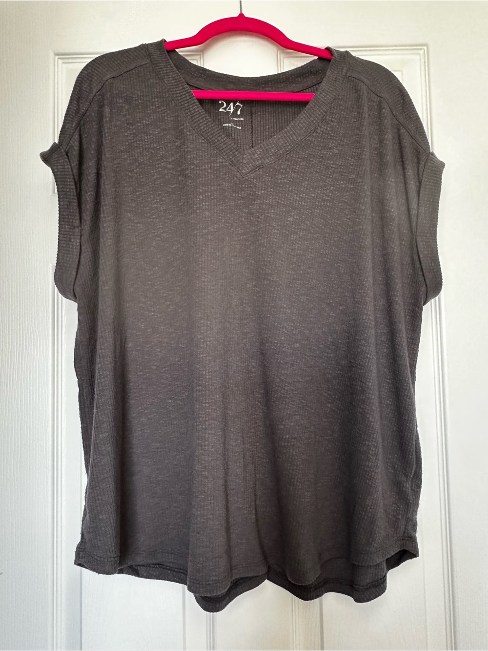 24/7 Essentials Women's Charcoal V-Neck Short Sleeve Top